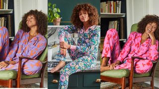 Best Pajama Brands: 3 models wearing printed Anorak pajamas