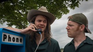 Jack Quaid and Brian Gleeson in Logan Lucky