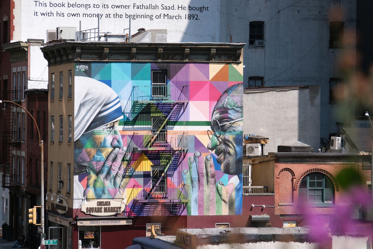 A mural on a building wall