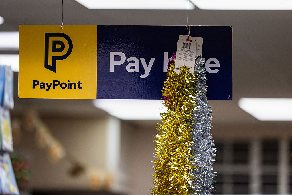 Tinsel hangs from a PayPoint advert