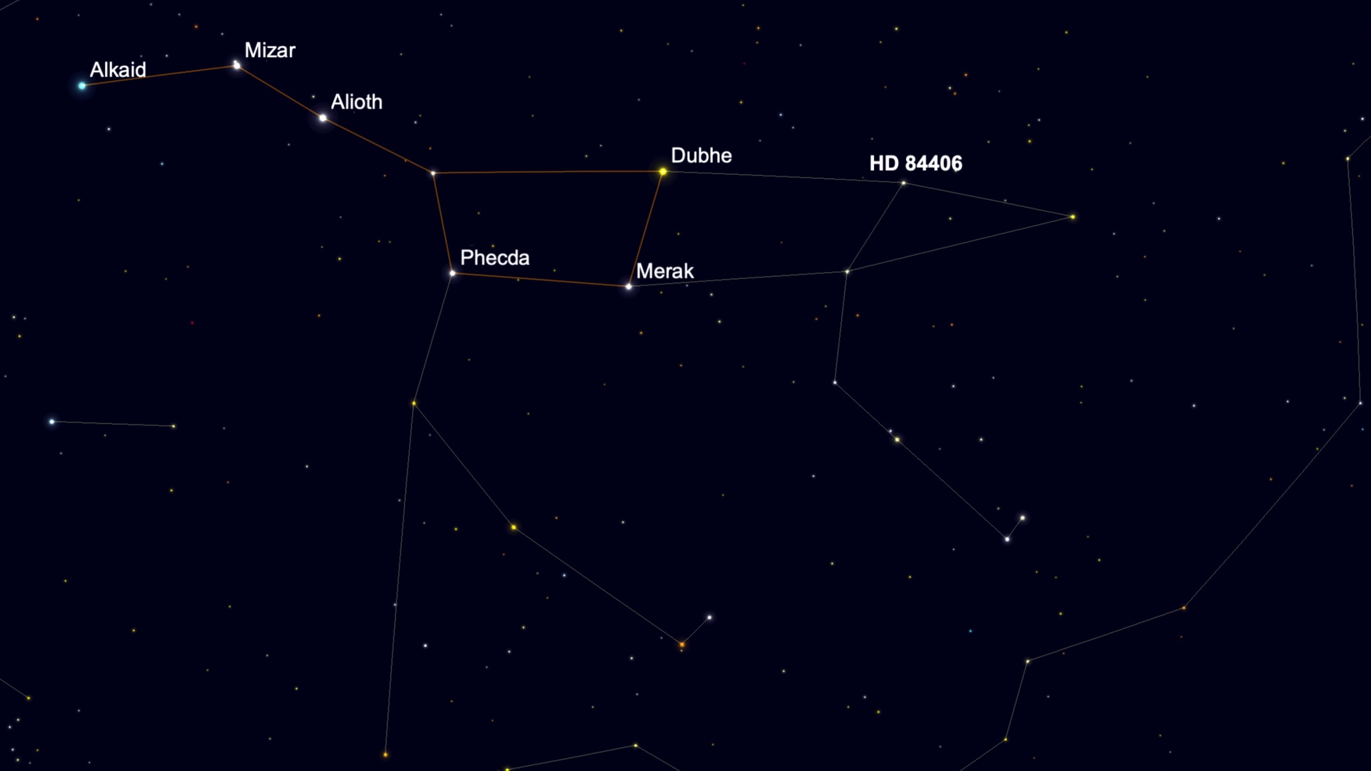 an illustration of the night sky with lines depicting a roughly bear-like shape