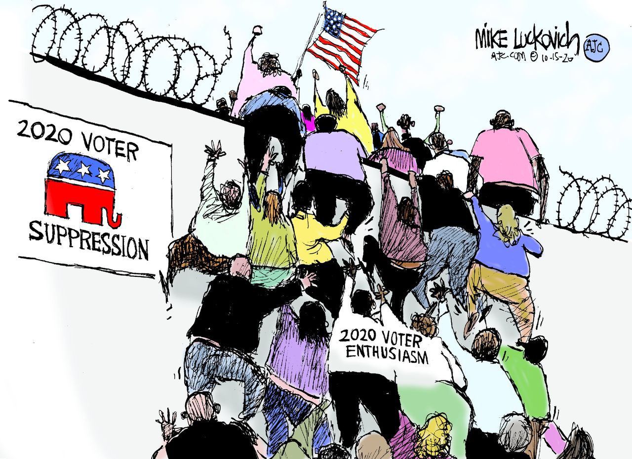 Political Cartoon U.S. GOP voter suppression