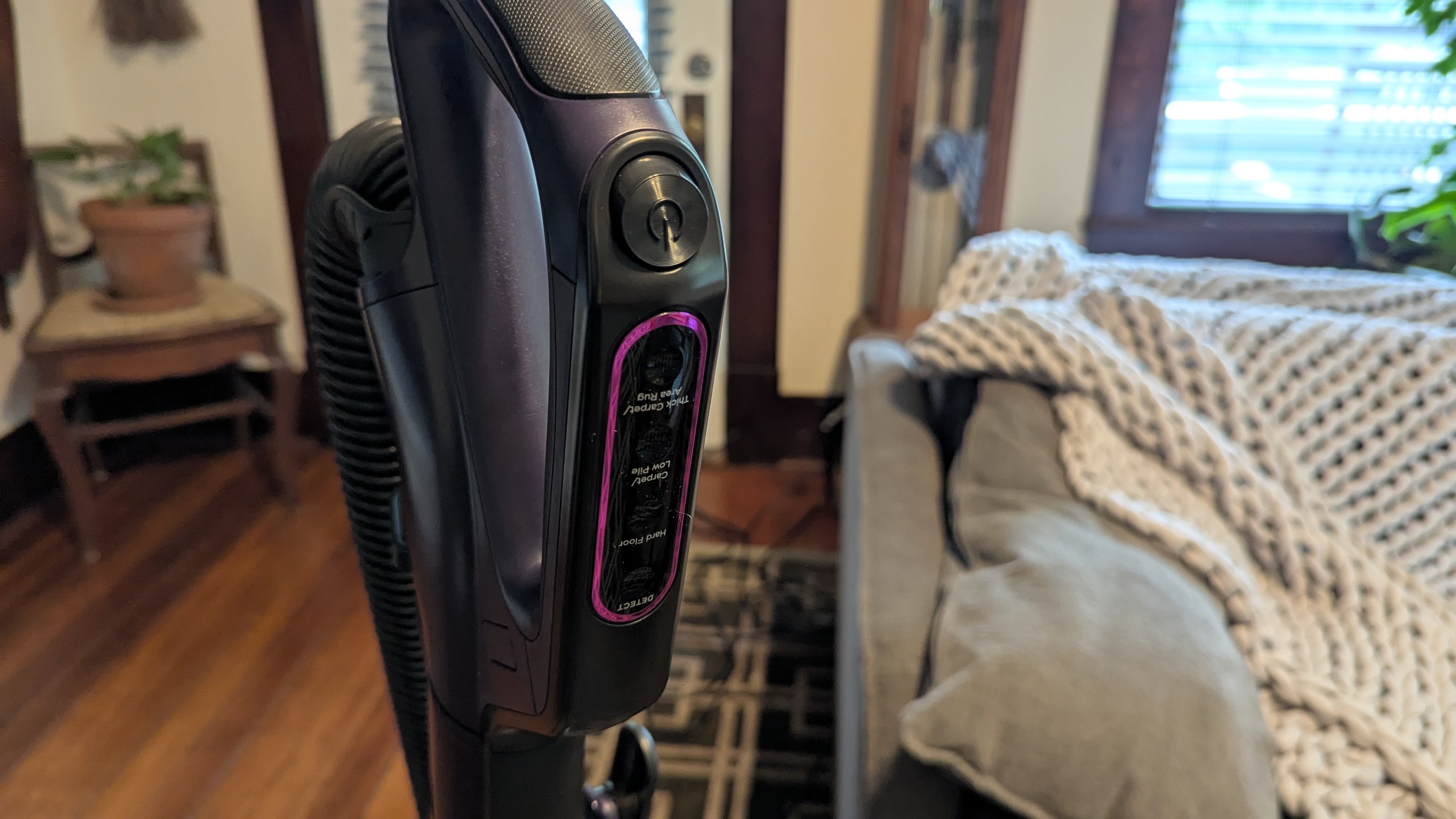 Close up of buttons on Shark PowerDetect Upright vacuum