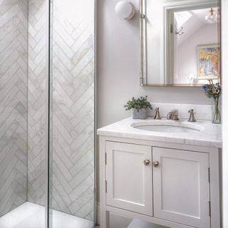 bathroom with grey shaker cabinet