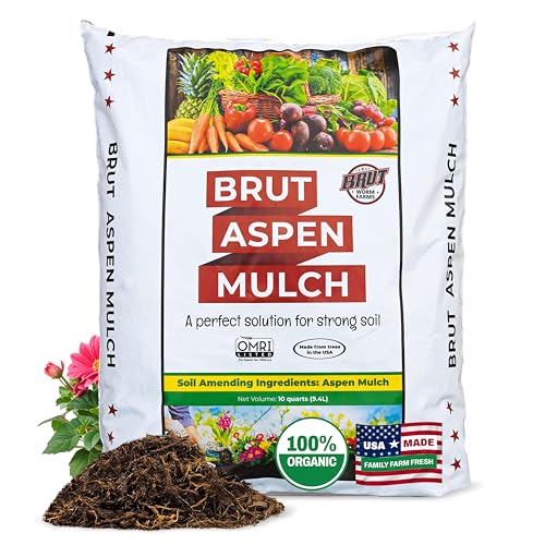 Brut Organic Aspen Mulch 10 Qt &amp;ndash; Natural Moisture Retainer &amp;amp; Root Protector &amp;ndash; Odor-Free, Nutrient-Rich Bark Mulch for Landscaping, Garden Beds &amp;amp; Potted Plants