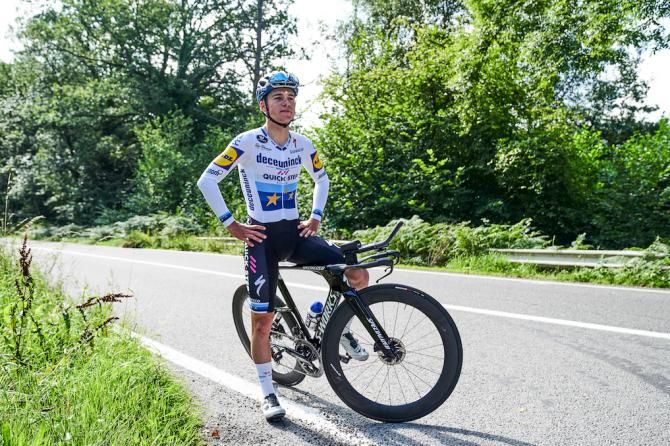 Remco Evenepoel in the new European time trial champion's colours