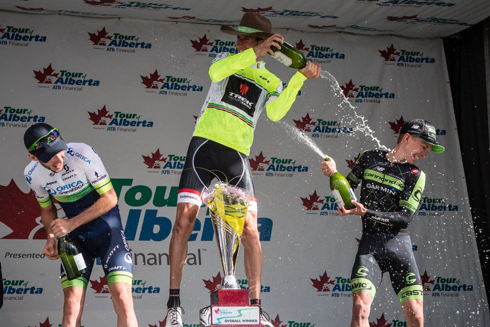 Podium celebrations for the top three overall