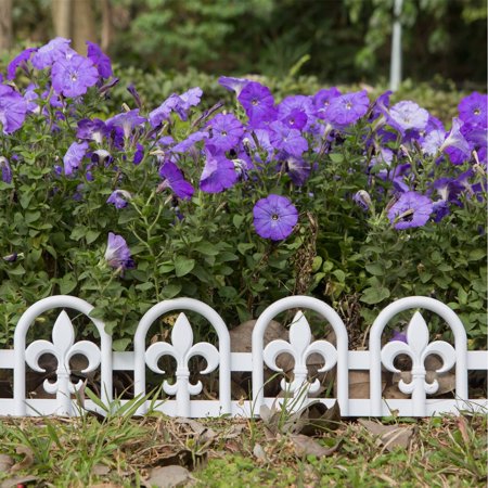 White Plastic Garden Border Edging No-Dig Wrought Iron Look &amp;ndash; 15pcs Fence Kit, 20ft Lawn Barrier