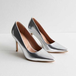 Silver Stiletto Heel Pointed Toe Court Shoes