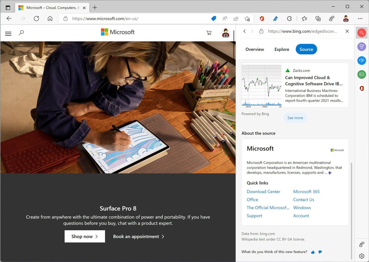 Edge Quick Actions Sidebar