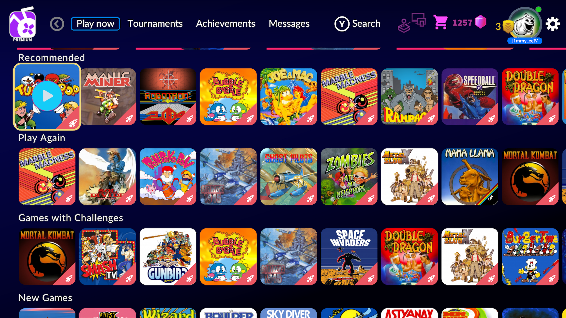 A screenshot of the Antstream Arcade home screen