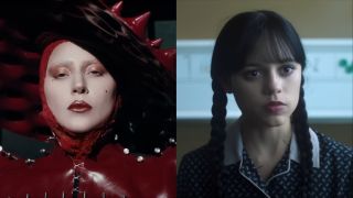 Lady Gaga in Abracadabra music video, Jenna Ortega in Wednesday