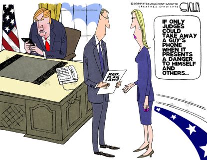 Political Cartoon Red Flag Laws Trump Phone Danger to Self and Others