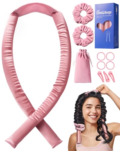 Umisleep 22 Momme 100% Mulberry Silk Heatless Hair Curler Set &amp;mdash; Frizz-Free Hair Rollers for Women Long Hair, Overnight Heatless Curls, Upgraded Soft Flat Design With Clips &amp;amp; Scrunchies, Pink
