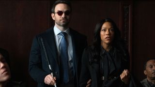 Matt Murdock and Kirsten McDuffie standing in a court room in Daredevil: Born Again