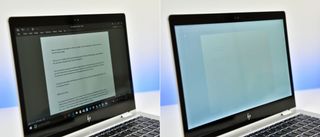 HP EliteBook x360 with Sure View off (left) vs. Sure View enabled (right).