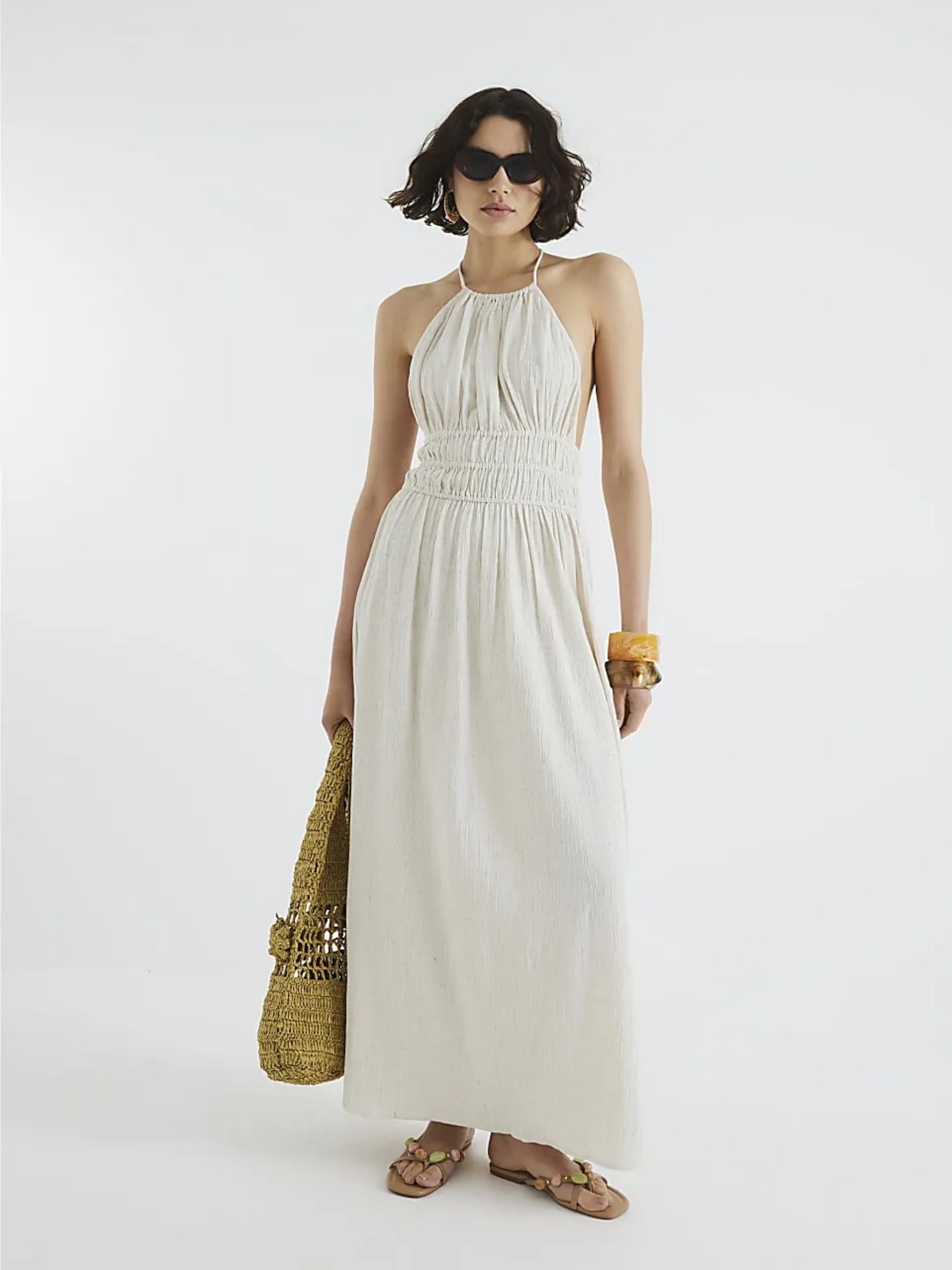 Cream Halter Neck Maxi Dress