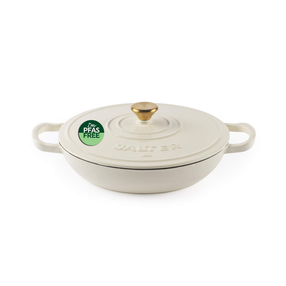 Chester 30cm Shallow Cast Iron Casserole Pot - Cream | Pfas-Free Coating