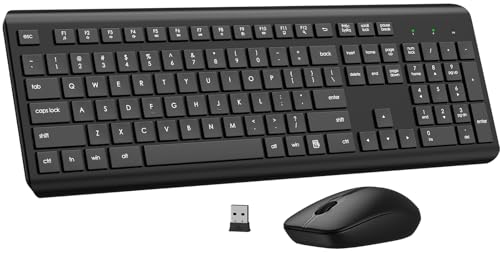 Wireless Keyboard and Mouse Combo, Full Size Silent Ergonomic Keyboard and Mouse, Long Battery Life, Optical Mouse, 2.4g Lag-Free Cordless Mice Keyboard for Computer, Mac, Laptop, Pc, Windows