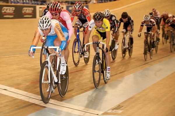 Daniel Holloway (Garmin) takes a pull at the front in the scratch race