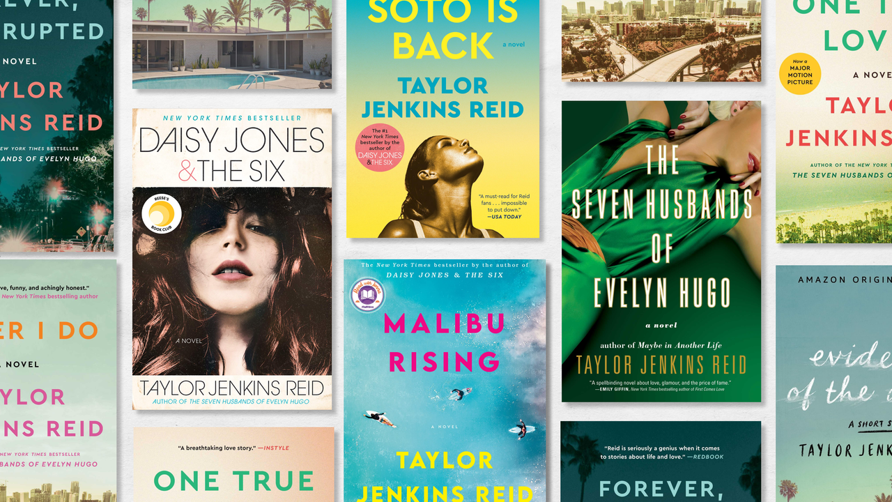 a collage of taylor jenkins reid&#039;s book covers