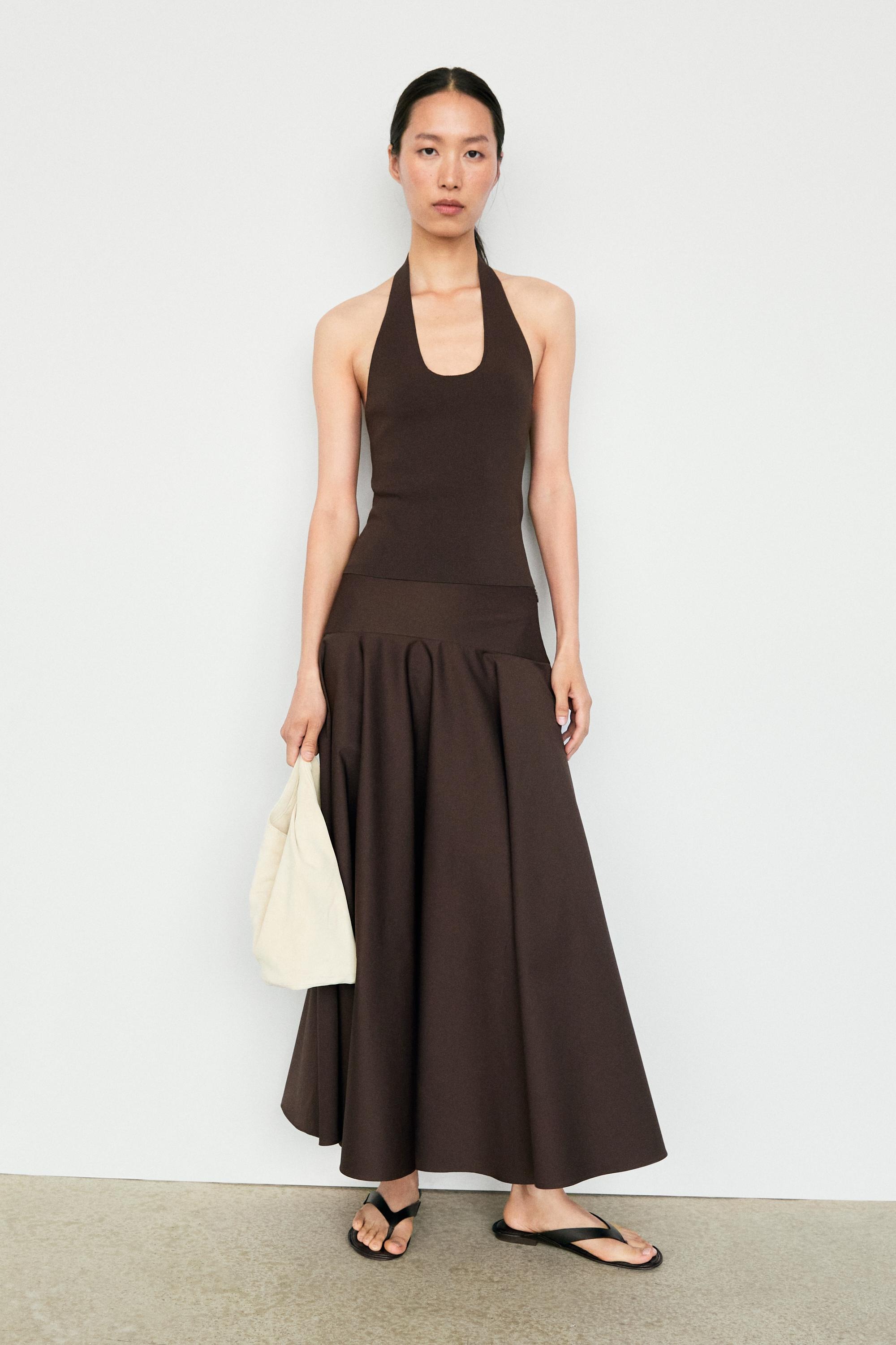 Massimo Dutti, Flounce Midi Skirt With Yoke Detail