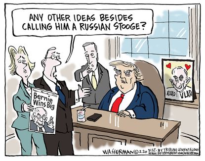 Political Cartoon U.S. Russian stooge Sanders Democratic nominee Putin Trump
