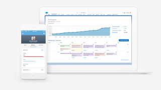 A laptop and a smartphone, each displaying lead data in Salesforce Pardot