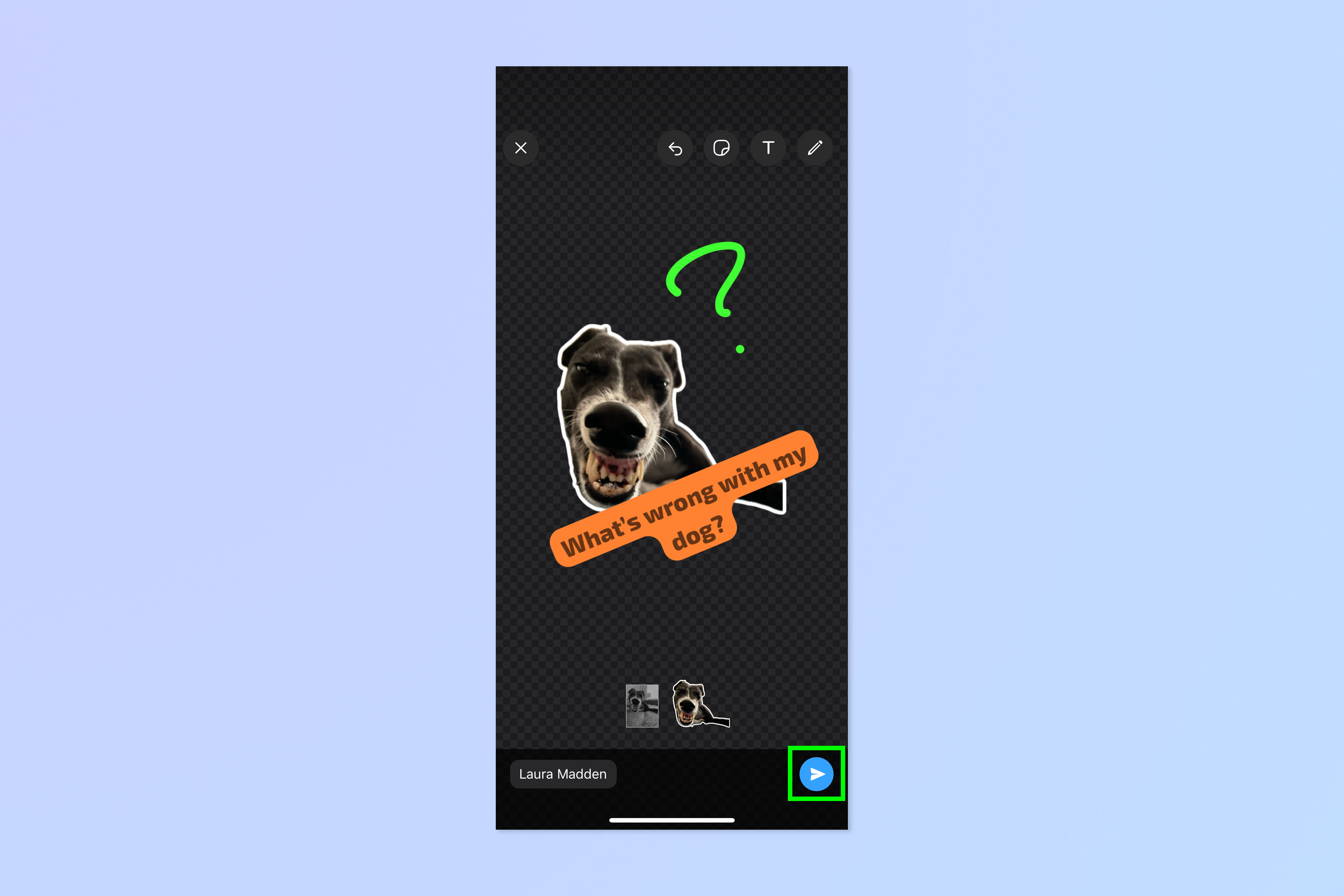 Снимок экрана, показывающий, как использовать WhatsApp Sticker Creator на iOS.