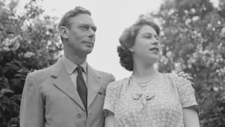 King George VI and Queen Elizabeth in the gardens at Windsor Castle, England on July 8, 1946.