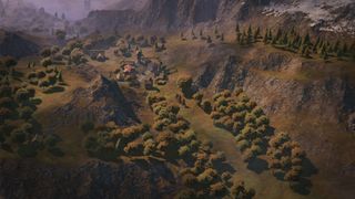 Wartales iron ore locations - a town is nestled among the trees of the rolling grassy countryside of Tiltren in Wartales