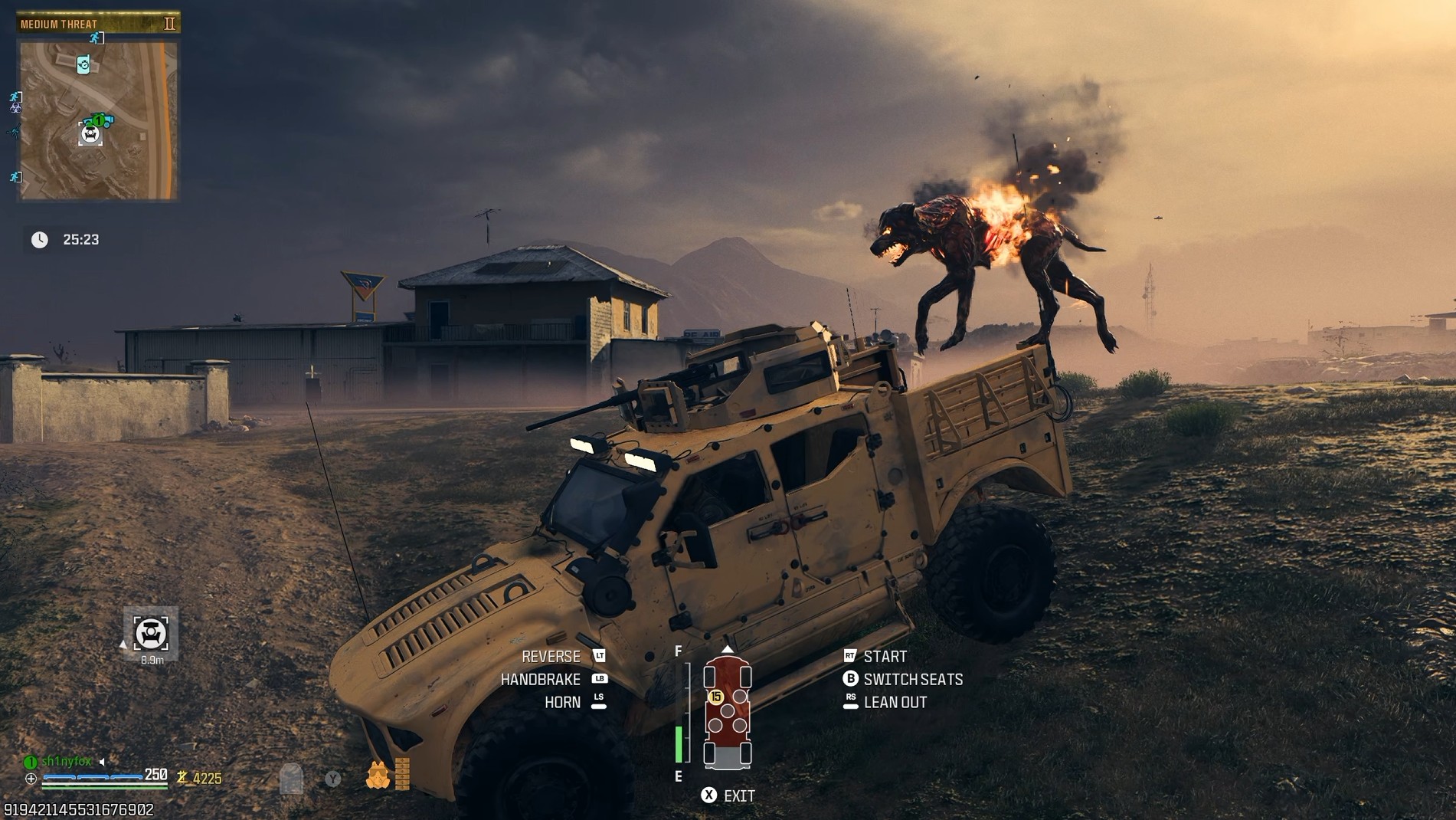 A screenshot from Call of Duty: Modern Warfare 3 Zombies showing a Hellhound jumping on the back of an LTV.