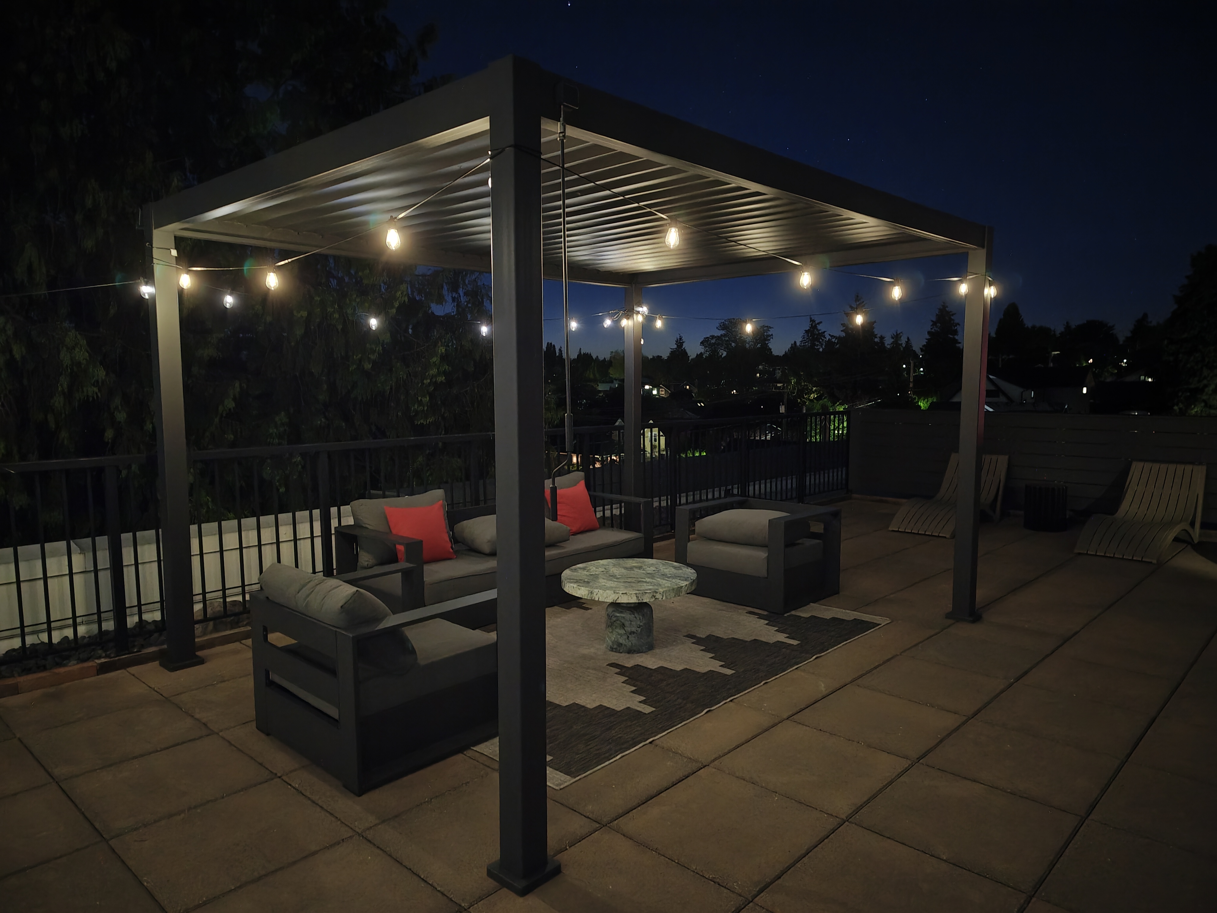 A pergola at night