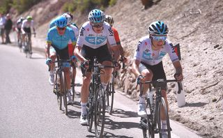 Kenny Elissonde leads Team Sky teammate Chris Froome on an ascent at the Tour of the Alps