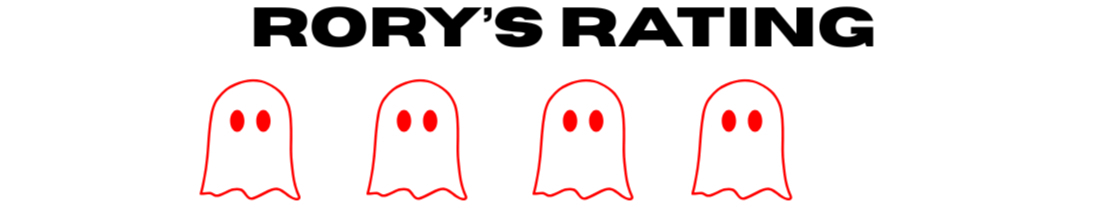Scary rating with a ghost emoji in red