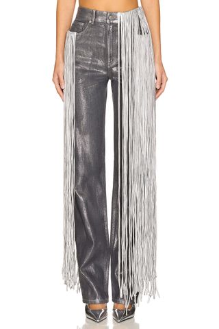 Metallic Fringe Straight Leg Pant