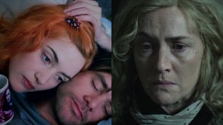 Kate Winslet laying in bed with Jim Carrey in Eternal Sunshine and Winslet as Lee Miller