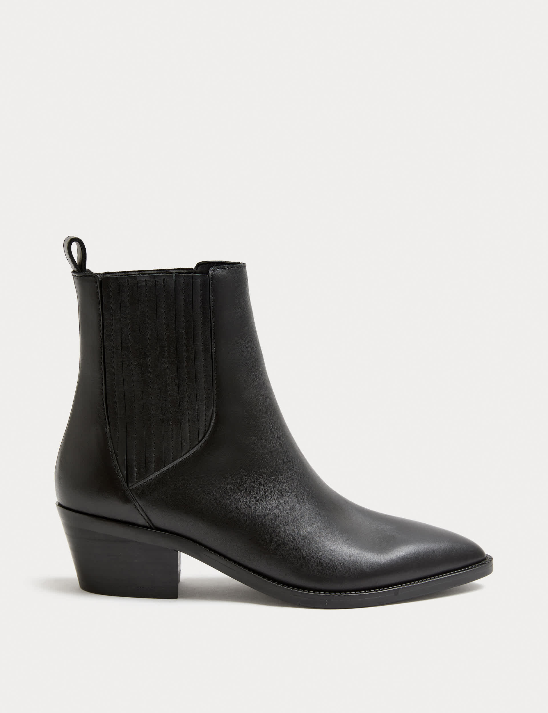 Leather Cowboy Block Heel Pointed Ankle Boots