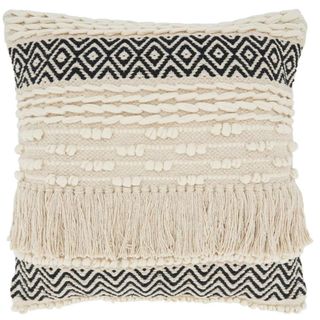 18x18 Poly-Filled Textured Moroccan Design Square Throw Pillow Natural - Saro Lifestyle