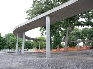 concrete bridge in construction at The Buffalo AKG Art Museum (formerly the Albright-Knox Art Gallery)