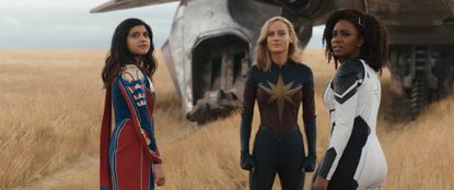 Iman Vellani, Brie Larson and Teyonah Parris in 'The Marvels'