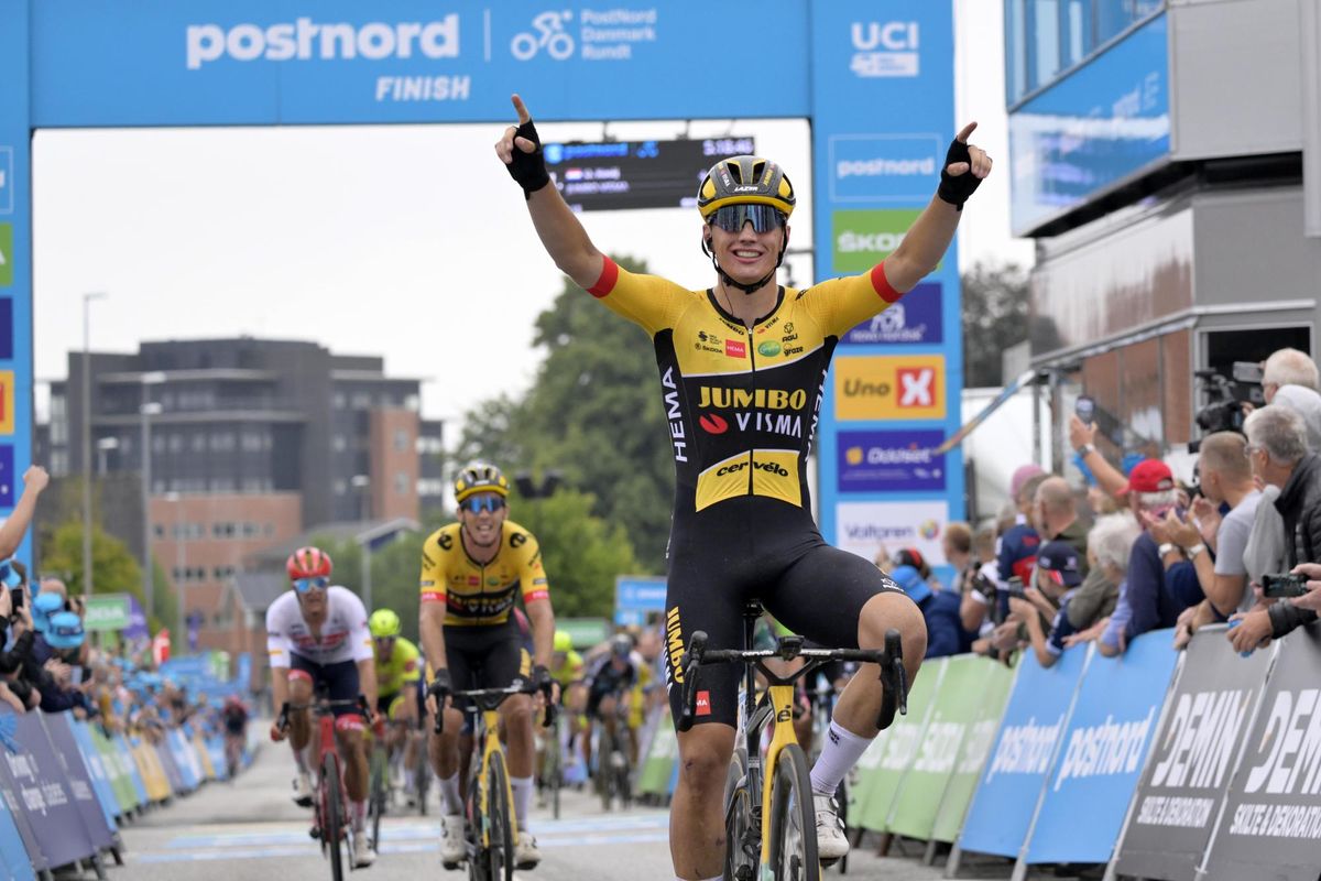 PostNord Danmark Rundt Tour of Denmark 2022 3rd stage Otterup Herning 2392 km 18082022 Olav Kooij NED Team Jumbo Visma Christophe Laporte FRA Team Jumbo Visma photo Szymon GruchalskiSprintCyclingAgency2022