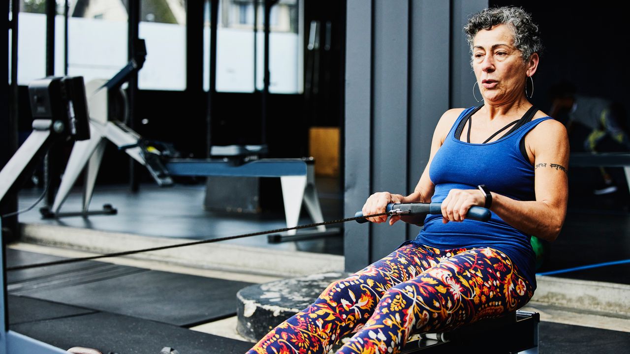 Woman doing a rowing workout