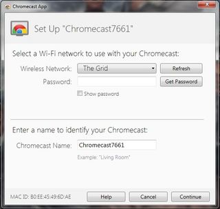 The window for naming your Chromecast and putting it on a network
