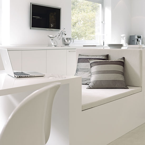 Kitchen with white walls and white cabinet