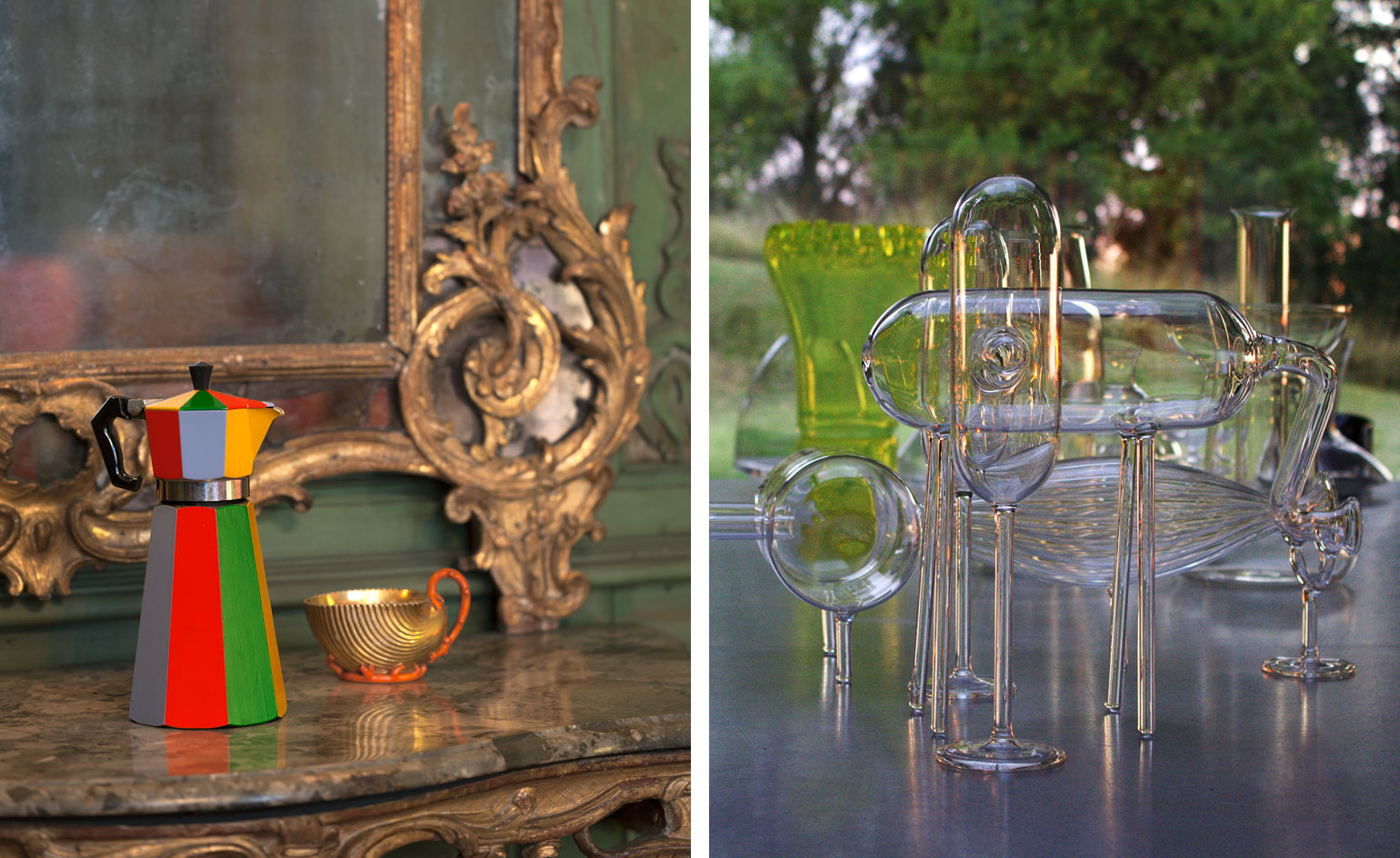 Left, 'Oggetto banale and right installation view of 'Houselife