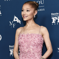 Ariana Grande attends the 40th Annual Santa Barbara International Film Festival: Virtuosos Award held at The Arlington Theatre on February 9, 2025 in Santa Barbara, California wearing a ruffled skirt