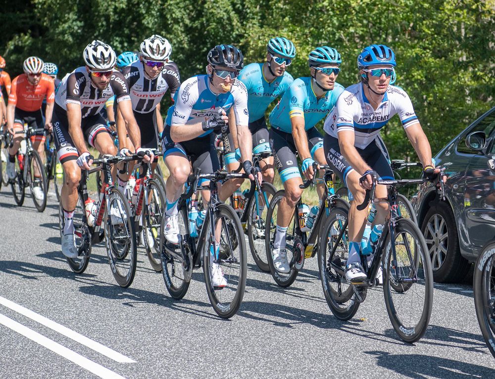 Estonian champion Mihkel Raim in the bunch during stage 2 at the Tour of Denmark