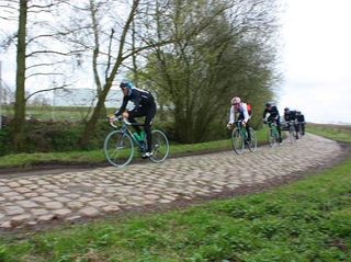 Mat Hayman and Kurt-Asle Arvesen ride the roads they're familiar with - the cobbles of Paris-Roubaix.