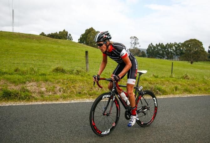 Dylan Sunderland (Cellarbrations Racing Team) climbing at the 2014 Tour of Tasmania